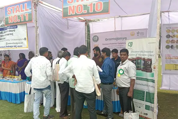 gramajanya-stall-farmer-interaction-session Gramajanya FPC team at farmers' interaction workshop.